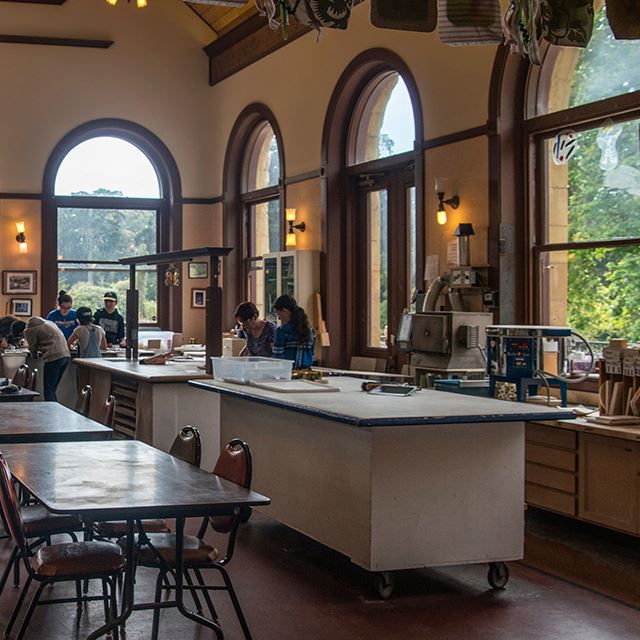 Cafe are with high arched windows